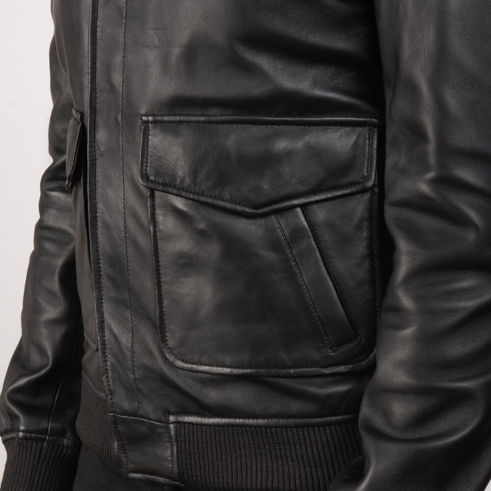 Coffmen Black Leather Bomber Jacket 05