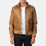 Coffman Olive Brown Leather Bomber Jacket