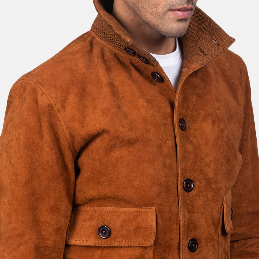 Eaton Brown Suede Bomber Jacket 05