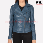 Flashback Blue Natural Leather Bike Jacket