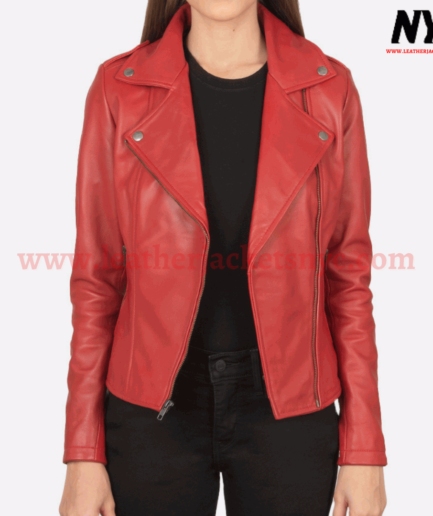 Flashback Red Natural Leather Biker Jacket