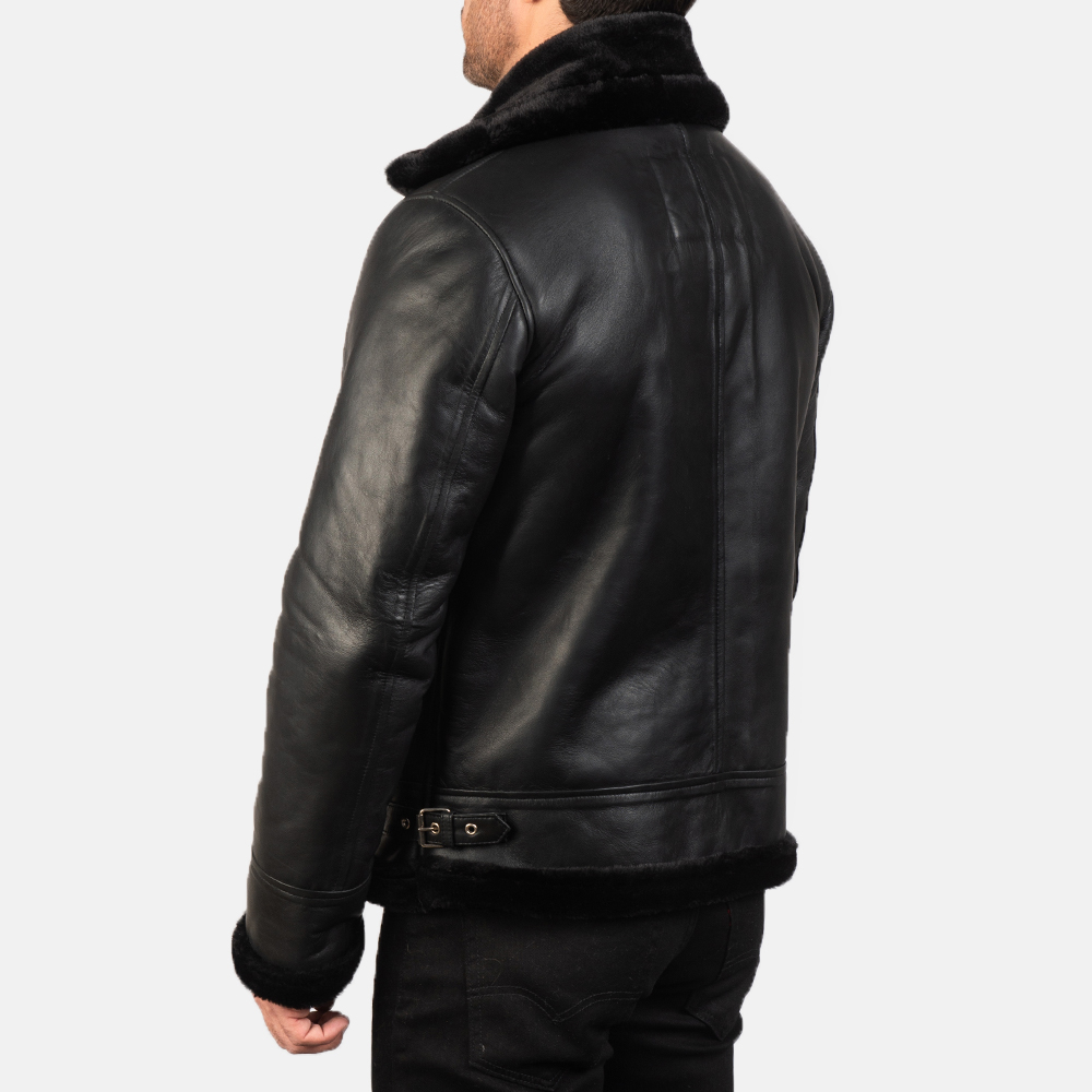 Francis B-3 Black Leather Bomber Jacket Men-2
