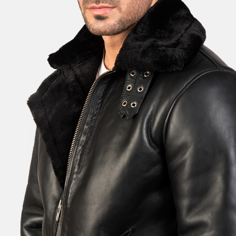 Francis B-3 Black Leather Bomber Jacket Men-4