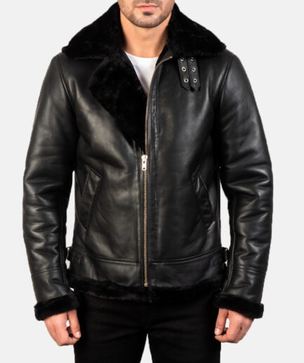 Francis B-3 Black Leather Bomber Jacket Men