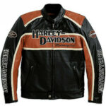 Genuine Men's Harley Davidson Classic Black & Orange Biker Leather Jacket