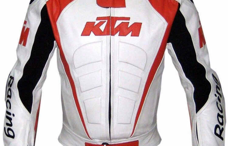 KTM Racing Motorcycle Leather Jacket with Safety Pads