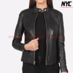 Kelsee Black Biker Natural Leather Jacket