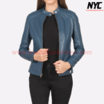 Kelsee Blue Genuine Leather Biker Jacket