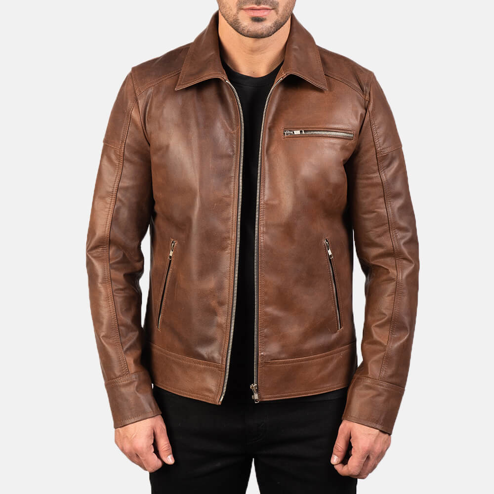 Lavendard Brown Leather Biker Jacket 02 Lavendard Brown Leather Biker Jacket