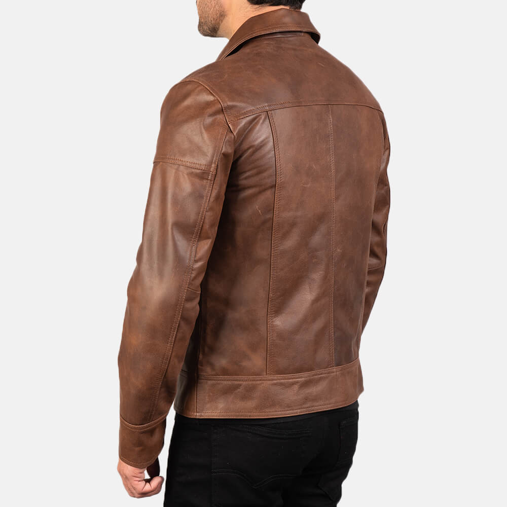 Lavendard Brown Leather Biker Jacket 04