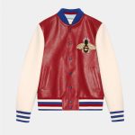 Leather felt bomber Jacket with embroideries