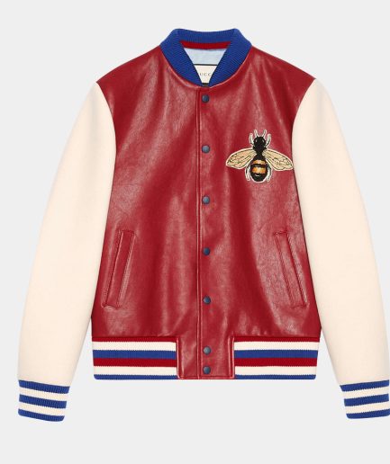 Leather felt bomber Jacket with embroideries