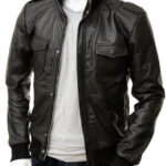 Men's Black Leather Bomber Jacket