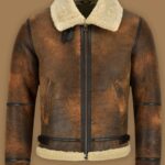 Men Distressed Brown Shearling Jacket