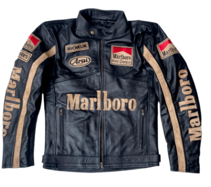 Men Vintage Marlboro Motorcycle Racing Leather Jacket