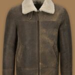 Men Old Fashion Brown Shearling Jacket