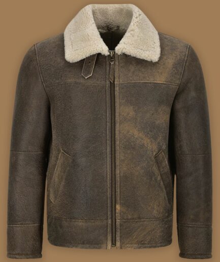 Men Old Fashion Brown Shearling Jacket