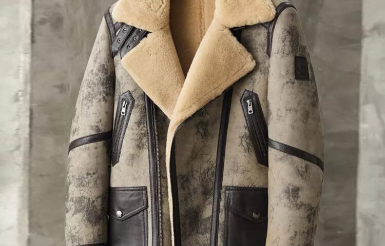 Men’s Aviator B3 Flight Fur Biker Bomber Premium Shearling Coat Jacket