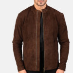 Men Charcoal Mocha Suede Biker Jacket