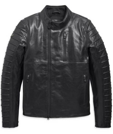 Men's Harley-Davidson Ozello Perforated Slim Fit Leather Jacket - Black