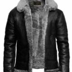 Men's RAF Aviator B3 Flying Genuine Bomber SheepSkin Leather Jacket Black Grey