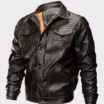 Men’s Winter Warm Bomber Leather Jacket