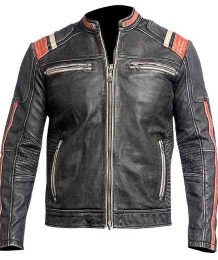 Men’s cafe racer retro moto distressed leather jacket