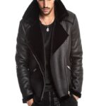 Men Ink Black Shearling Leather Jacket