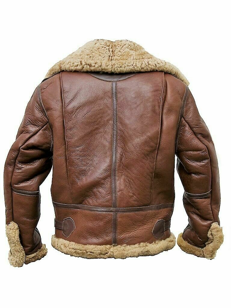 RAF Aviator Brown B3 Bomber Fur Shearling Pilot Flying Leather Jacket For Men11