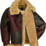 RAF Fur Shearling Aviator B-3 Bomber Real Leather Jacket.