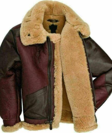 RAF Fur Shearling Aviator B-3 Bomber Real Leather Jacket.