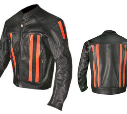 Orange Stripe Motorbike Leather Jacket