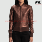 Reida Maroon Bomber Leather Jacket