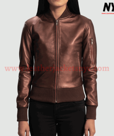 Reida Maroon Bomber Leather Jacket