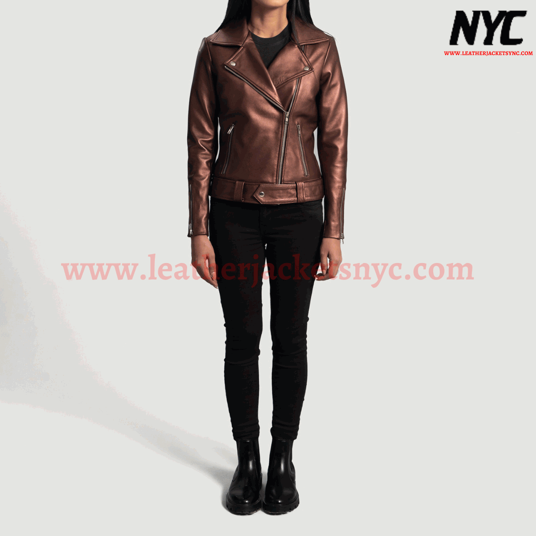Rumy Maroon Biker Leather Jacket-1