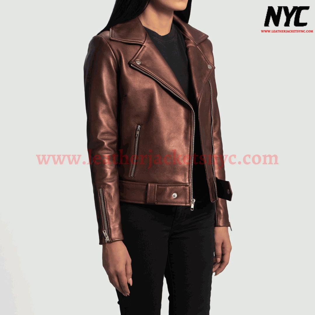 Rumy Maroon Biker Leather Jacket-3