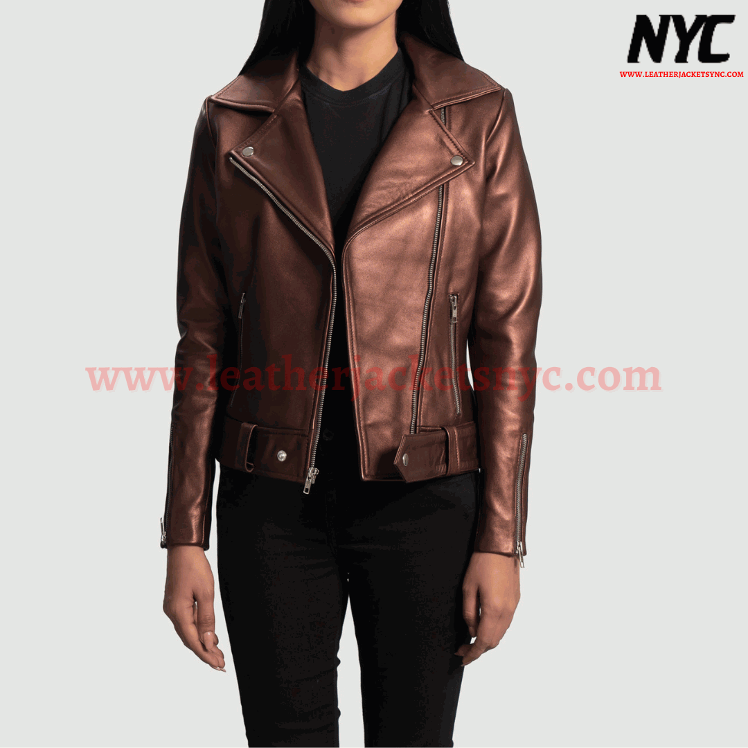 Rumy Maroon Biker Leather Jacket-4