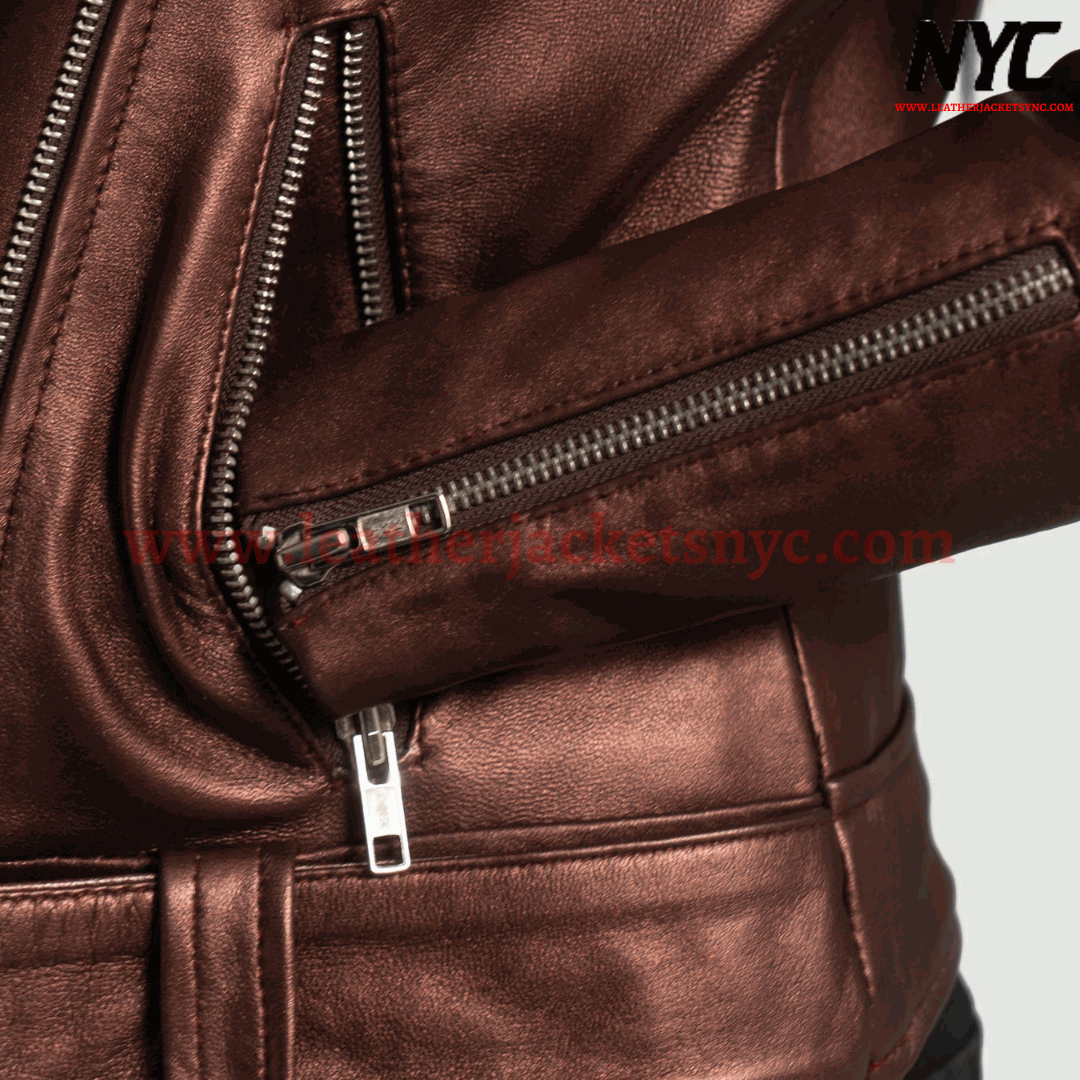Rumy Maroon Biker Leather Jacket-5