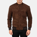 Sven Mocha Suede Leather Bomber Jacket