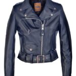 Women's Cropped Perfecto blue in Lambskin Leather Jacket
