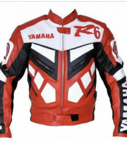 Yamaha R6 Red Motorcycle Cowhide Leather Jacket