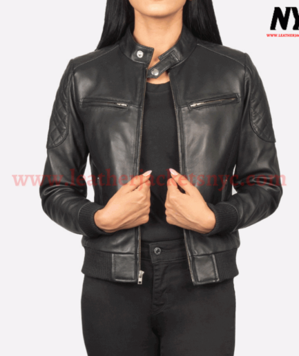 Zenna Black Bomber Leather Jacket