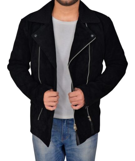 Men Black Suede Biker Jacket
