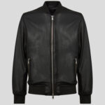 Genuine Black Leather Bomber Jacket