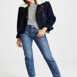 Women Dark Blue Jacket With Fur Collar
