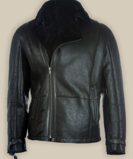 Men Pure Black B3 Shearling Jacket
