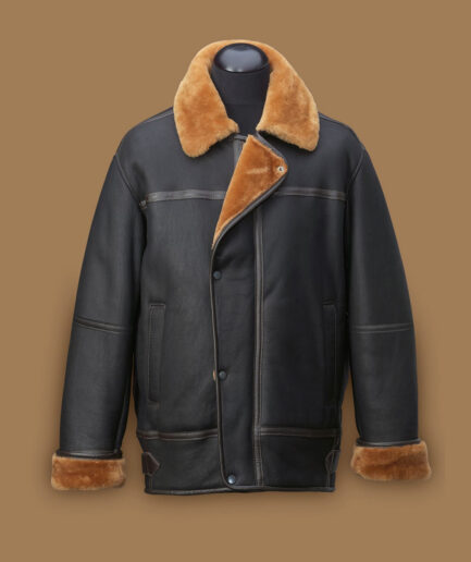 Men Black Aviation Shearling Jacket
