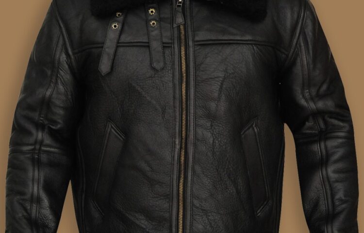 B3 AVIATOR BOMBER SHEEPSKIN BLACK JACKET