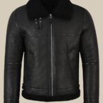 Men Jet Black Shearling Leather Jacket