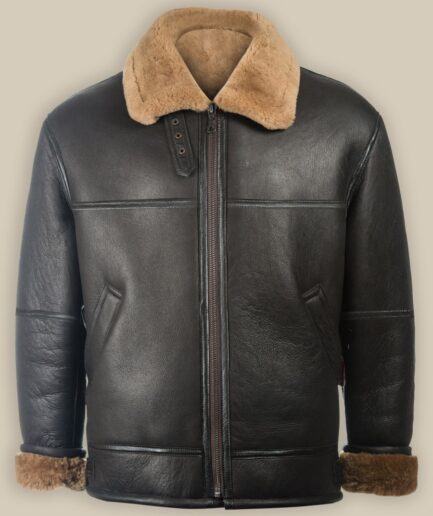 Men Black Aviator Shearling Jacket
